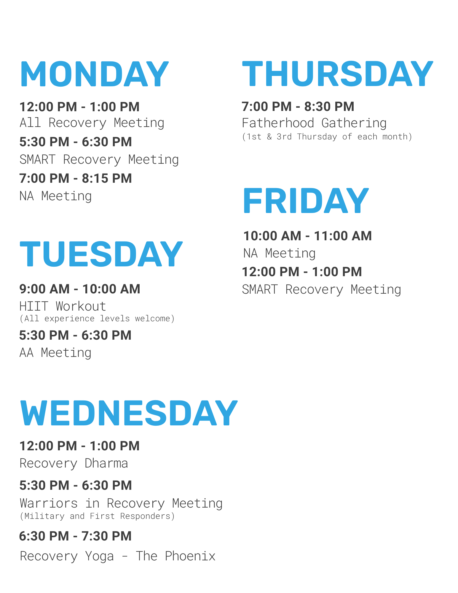 RCC schedule